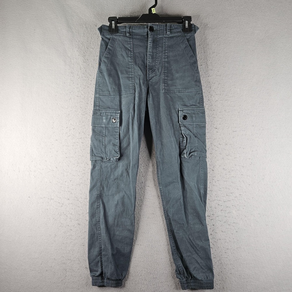 Wondery Pants Womens Small Blue Cargo Twill Belted Cuffed Jogger Stretch Pockets
